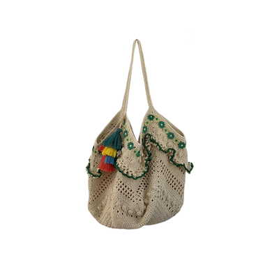 thefifthmoon原创清新手工花边棉绳大容量单肩包度假风拍照好看