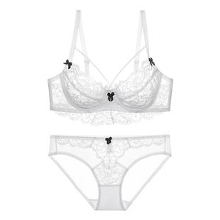 兰帕菲尔轻奢舒适性感内衣超薄蝴蝶结撞色零束缚蕾丝法式文胸套装