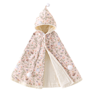 婴儿外出挡风斗篷披风冬天出门防风防寒女童加厚加绒宝宝外搭外套