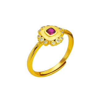 镀黄金色镶嵌点钻方形小方糖戒指女款古法时尚气质开口结婚指环