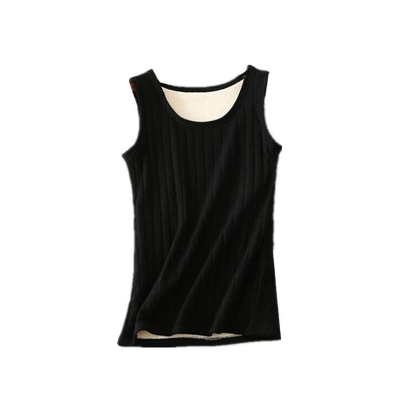 针织双层加绒背心女冬季大码弹力加厚保暖上衣无袖打底衫吊带内搭