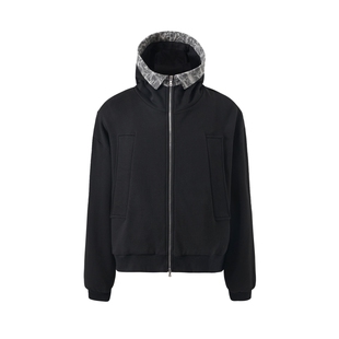 Pointless 23FW 原创高领衬衫领做旧水洗拼接宽松连帽卫衣外套