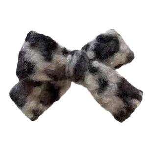 豹纹卷毛边丸子头!秋冬复古卷毛丸子头抓夹大号蝴蝶结高级感发夹