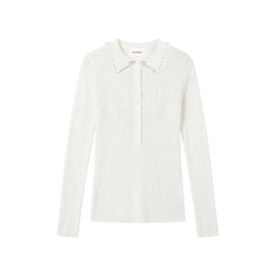 Lorene长袖针织衫2026春款亚麻修身打底亨利复古毛衣翻领打底衫女