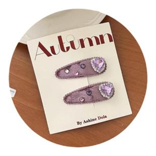 韩系丝绒水滴镶钻儿童发夹爱心BB夹女童秋冬刘海夹侧边夹对装发饰