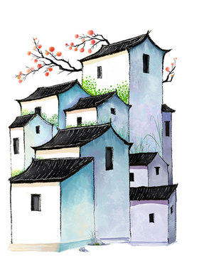 水墨画徽派建筑贴纸中国风背景墙