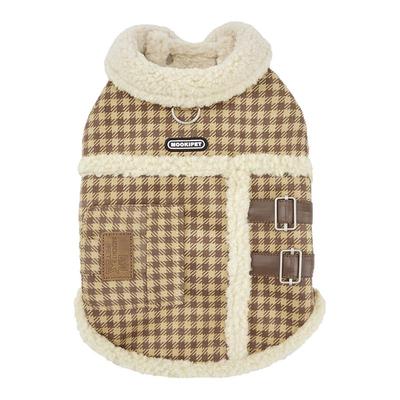 千鸟格皮毛一体羊羔马甲飞行帽