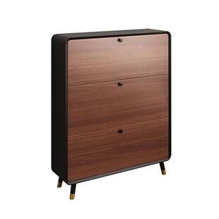 三梦超薄实木鞋柜家用门口小户型中古风入户极窄翻斗收纳鞋柜室内