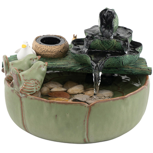 匠心坊中式客厅流水摆件循环水办公桌面水系景观喷泉陶瓷水景鱼缸