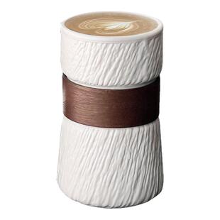 复古陶瓷旋风竹套咖啡杯高级感拿铁拉花杯冰美式冷饮杯防烫水杯子