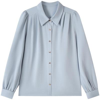 慕兔法式蓝色长袖衬衫