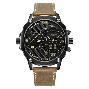 MEGIR个性双时区手表男高颜值时尚潮流运动休闲防水皮带十大品牌