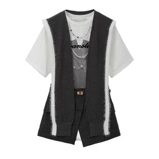 REVAN芮范设计师款毛织披肩印花T恤连衣裙RM91101288