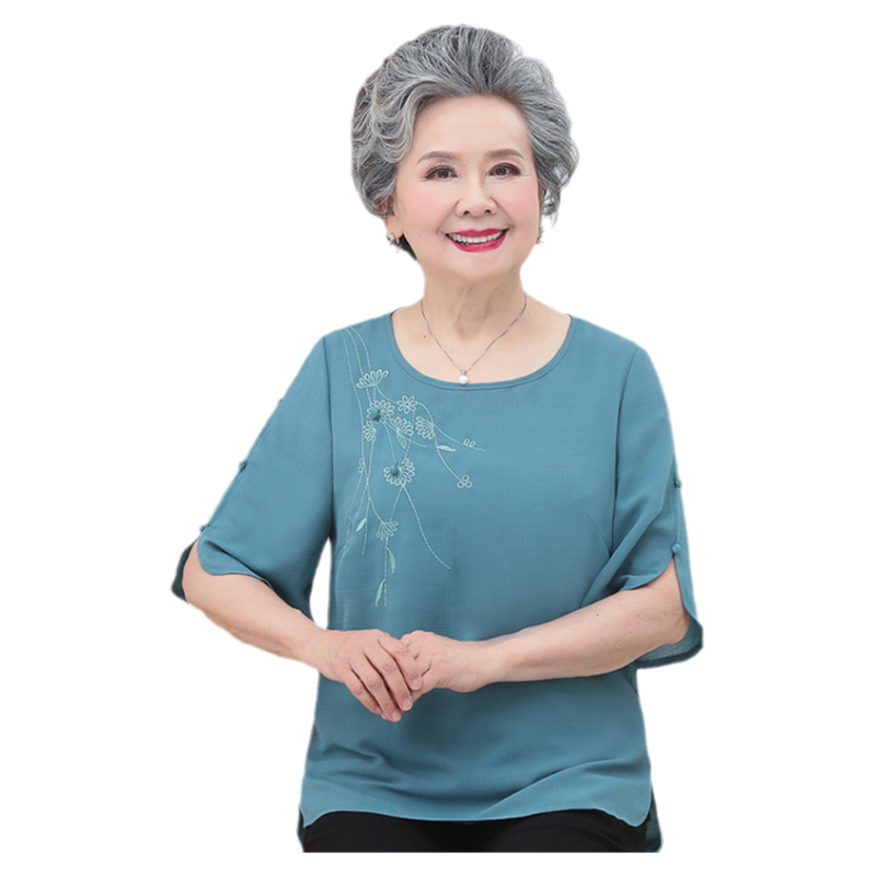 奶奶夏装短袖T恤中老年人女套装
