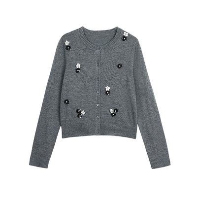 雾留白花朵毛衣开衫外套