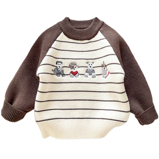 儿童毛衣一体绒宝宝内搭针织衫加绒加厚男童毛线衣冬季婴儿打底衫