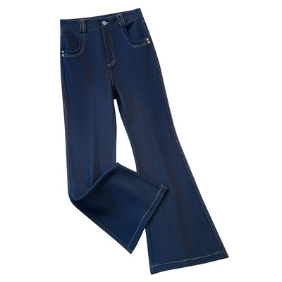 高腰微喇牛仔裤加厚裤子女款妈妈窄版阔腿裤女士秋冬季2025新款