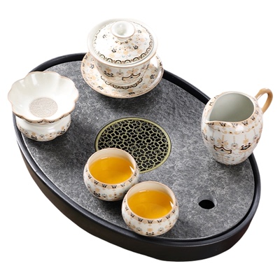 天然乌金石茶盘家用干泡台陶瓷托盘沥水小型茶具日式小茶台蓄排