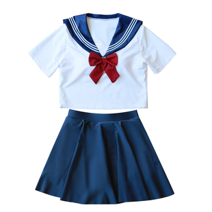 学院风jk制服裙式分体泳衣女带胸垫水手服套装沙滩游泳装