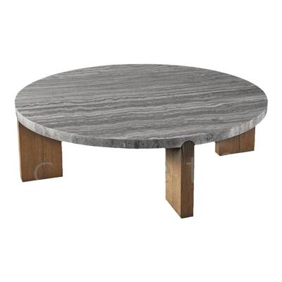 Marcello侘寂风高级感天然圆形灰洞石大理石茶几设计师款艺术组合