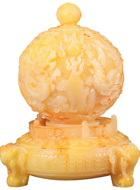 黄玉龙纹球体摆件可360°旋转