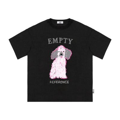 EMPTY REFERENCE黑色雪花肌理霓虹贵宾犬印花上衣短袖T恤打底衫