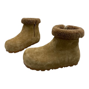 2025冬季新款雪地靴真皮磨砂娃娃头加绒加厚保暖雪地棉平底短靴女