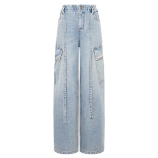 王心凌同款水洗复古工装阔腿牛仔裤女2025新款宽松直筒拖地长裤子