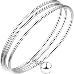 九乐999纯银手镯女光面实心叮当镯细圈三生三世足银手环送女友礼