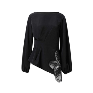 sdeer圣迪奥春秋装女装复古压褶绣花不规则衬衫S24380505