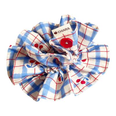 蓝色樱桃格子原创手作桃子柚发圈