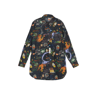 谜底大廓形衬衫长袖女2025春新款复古风花色中长款衬衣255MC3014