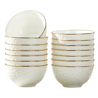 饭碗家用陶瓷2026新款加厚防烫面碗欧式创意纯白描金碗碟套装组合