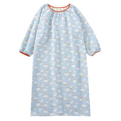 纯棉空气层夹棉睡裙女冬卡通睡衣