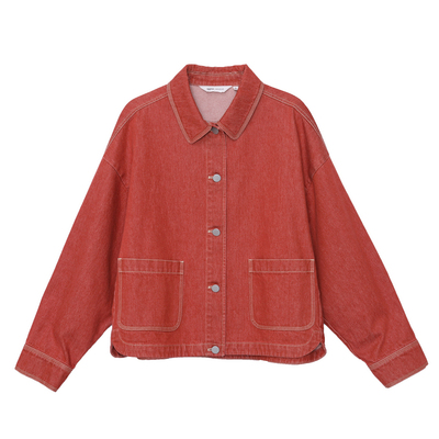 MOVEUP幻走2025秋季新款.FUN系列翻领摇头扣贴袋弧线牛仔外套女