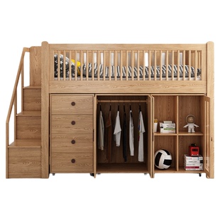 儿童床书桌一体上床下桌衣柜组合小户型可定制多功能全实木半高床