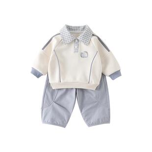 贝肽斯宝宝卫衣套装男婴儿洋气衣服儿童学院风Polo衫裤子两件套S