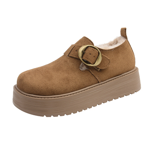 加绒勃肯鞋女冬季2025新款厚底抗寒不累脚乐福鞋时尚保暖加厚棉鞋