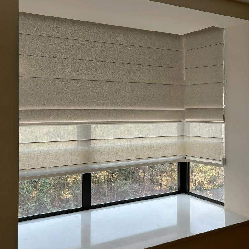 日式全遮光亚麻卷帘客厅双层茶室日夜遮阳升降窗帘罗马卧室帘书房