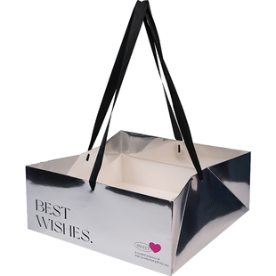 网红情人节送女生镜面银卡礼袋鲜花手提礼袋亮闪纸袋七夕礼盒提袋