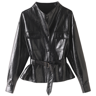 王珞丹同款真皮皮衣女2026新款收腰显瘦立领油蜡绵羊皮夹克短外套