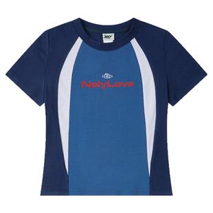 NELY小尼力美式潮牌bf复古运动短袖t恤男女休闲拼接设计机车球衣