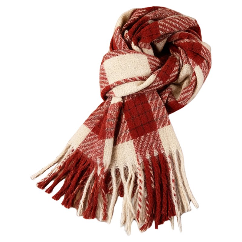围巾冬季女高级感红色格子披肩2025新款百搭韩系氛围感学生围脖男