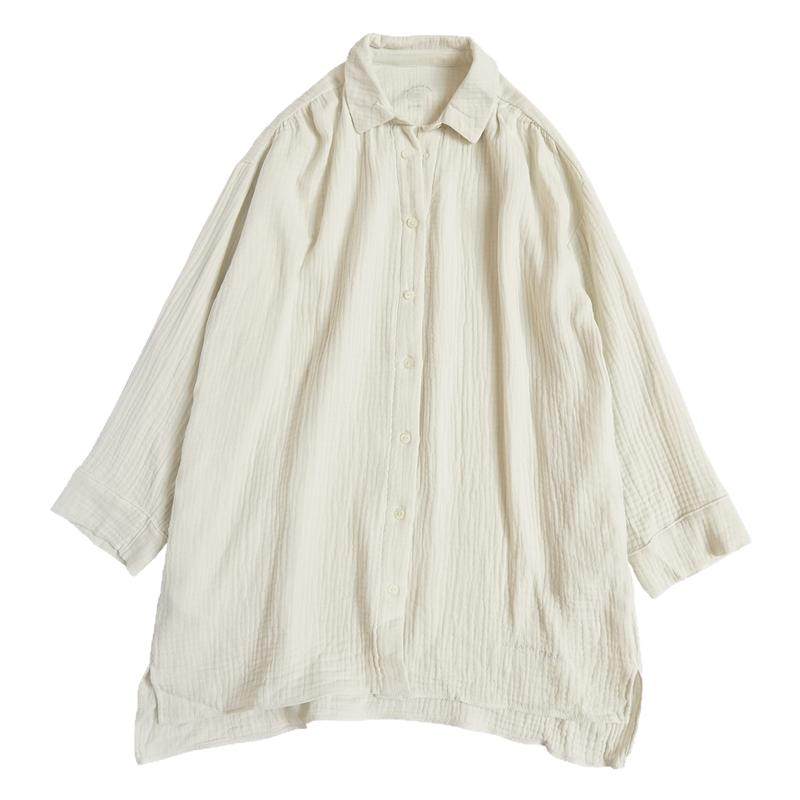 日系女士纯棉双层纱布棉纱线宽松长袖衬衫中长款家居服两用袖C05
