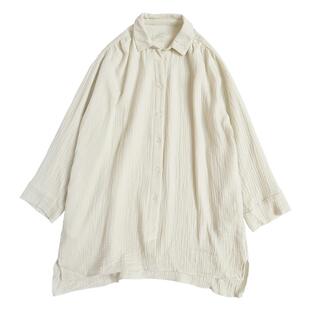 日系女士纯棉双层纱布棉纱线宽松长袖衬衫中长款家居服两用袖C05