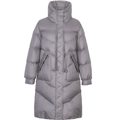 XG雪歌中长款灰色鹅绒羽绒服时尚冬季新款通勤加厚保暖长袖外套女