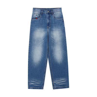 MindError复古磨边水洗牛仔长裤