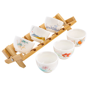 问谦堂 八景功夫小茶杯品茗杯茶具喝茶茶碗套装6只陶瓷羊脂玉白瓷