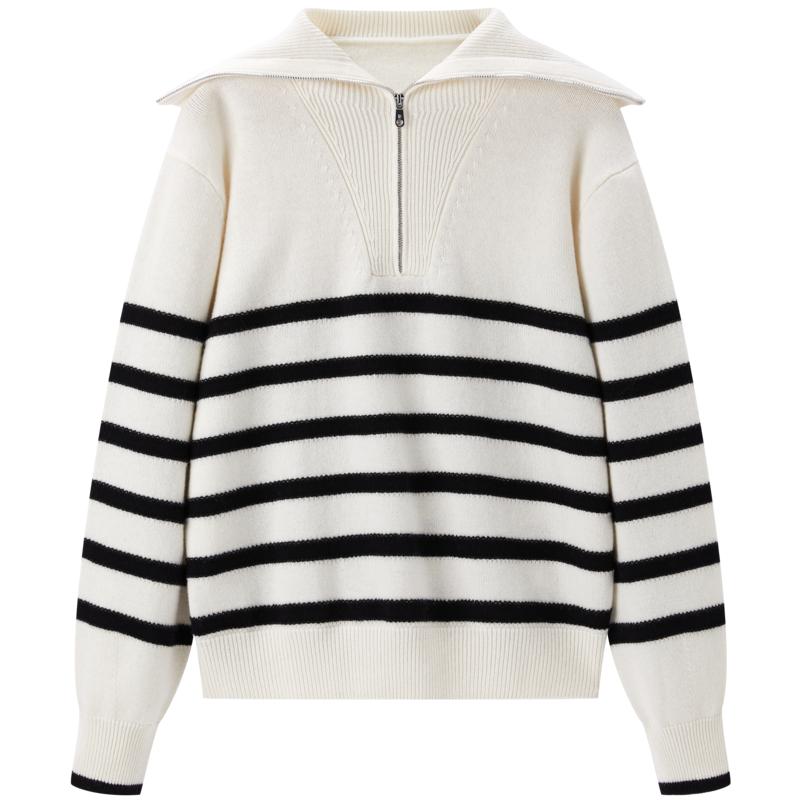 太平鸟女装年冬季款翻领条纹套衫A1EBD4250