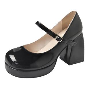 气质高跟鞋女黑色2025春秋季新款粗跟小皮鞋浅口法式玛丽珍女鞋子